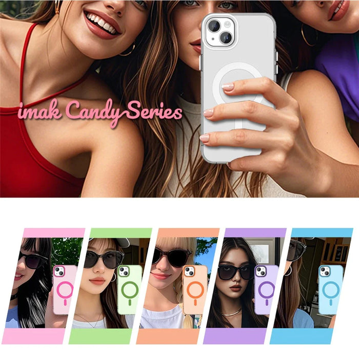 IMAK For iPhone 14 Plus Case Compatible with MagSafe Candy Color Anti Drop TPU + PET Back Cover - Black - 7