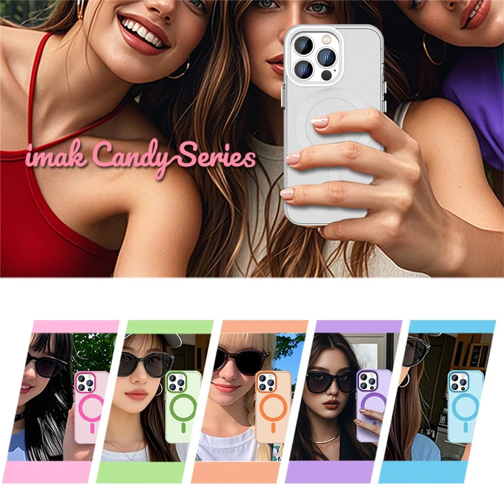 IMAK For iPhone 14 Pro Case Compatible with MagSafe Candy Color Anti Drop TPU + PET Back Cover - Black - 7