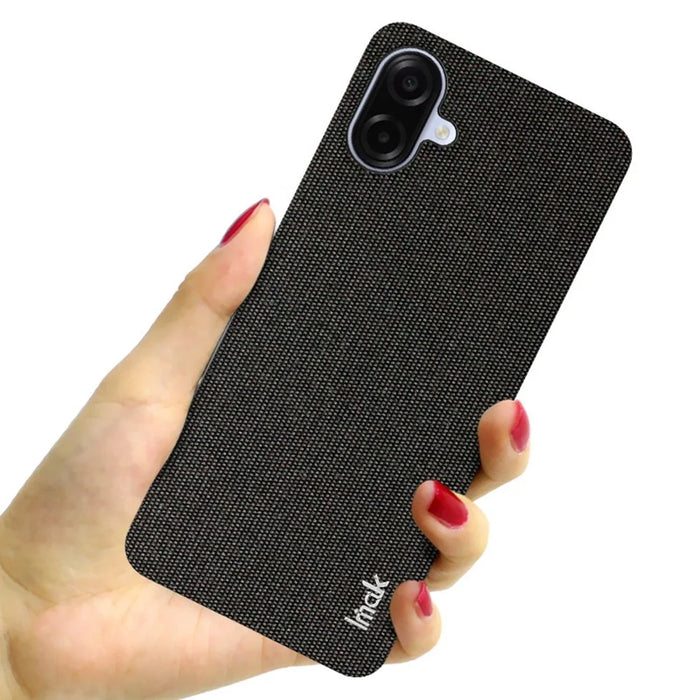IMAK Ruiyi Series for Samsung Galaxy A07 4G Case Fabric Texture Leather + PC Phone Back Cover - Black - 5