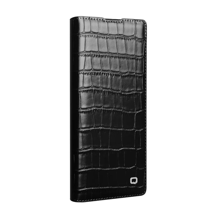 QIALINO For Samsung Galaxy Z Fold7 5G Case Crocodile Texture Genuine Cow Leather Flip Phone Cover - Black - 5