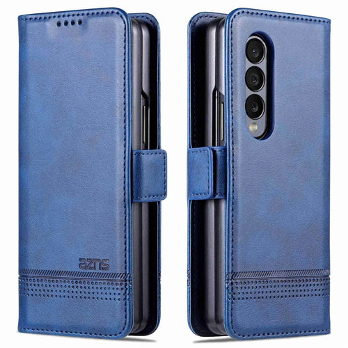 AZNS For Samsung Galaxy Z Fold3 5G Cowhide Texture Wallet Phone Case PU Leather Full Protection Dual Magnetic Clasp Cover - Blue - 1