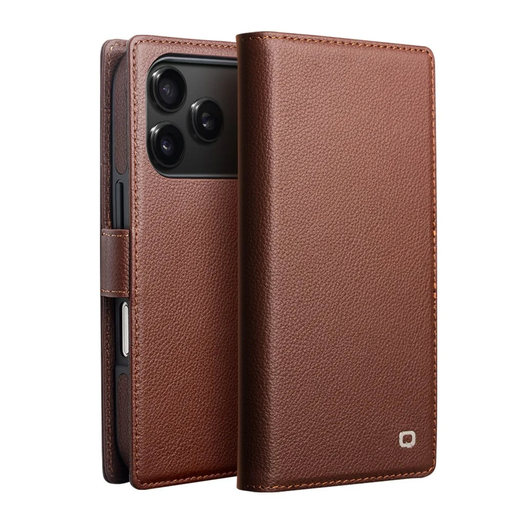 QIALINO For iPhone 17 Pro Max Detachable Wallet Case Compatible with MagSafe Genuine Cow Leather Phone Cover - Brown - 1