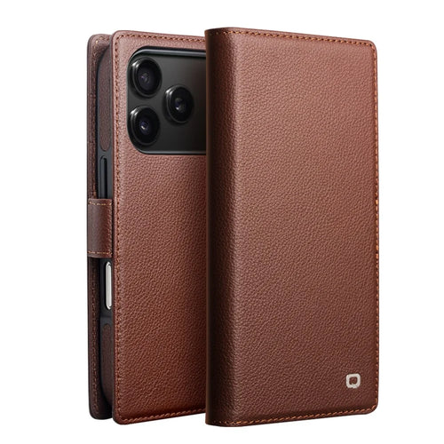 QIALINO For iPhone 17 Pro Max Detachable Wallet Case Compatible with MagSafe Genuine Cow Leather Phone Cover - Brown - 1