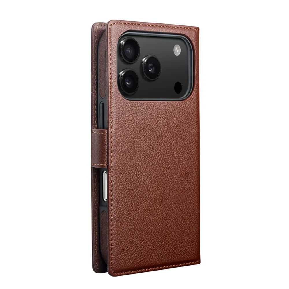 QIALINO For iPhone 17 Pro Max Detachable Wallet Case Compatible with MagSafe Genuine Cow Leather Phone Cover - Brown - 4