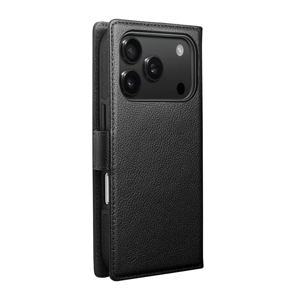QIALINO For iPhone 17 Pro Case Compatible with MagSafe Detachable Genuine Cow Leather Wallet Phone Cover - Black - 4