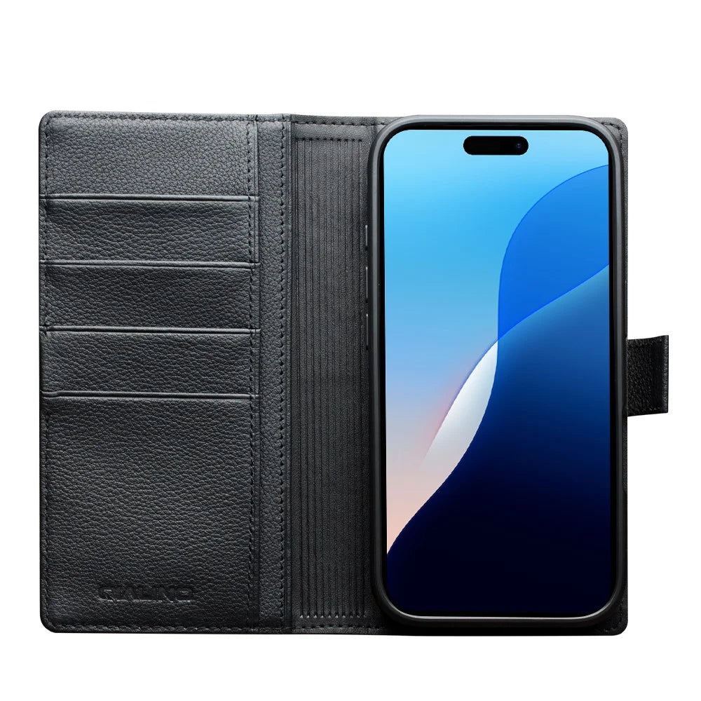 QIALINO For iPhone Air Case Compatible with MagSafe Detachable Genuine Cow Leather Wallet Phone Cover - Black - 2