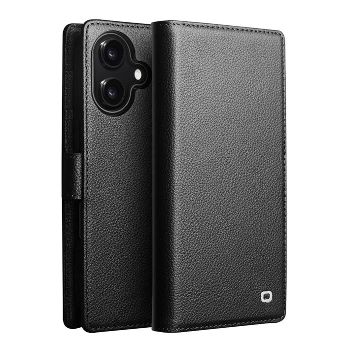 QIALINO For iPhone 17 Case Compatible with MagSafe Detachable Genuine Cow Leather Wallet Phone Cover - Black - 1