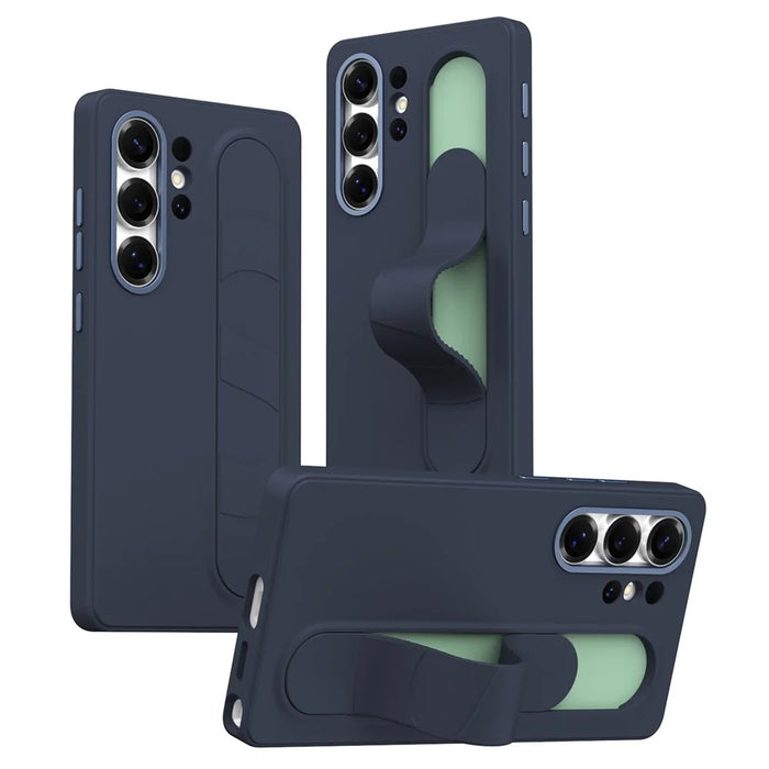 For Samsung Galaxy S25 Ultra Case Customizable Smart Key Control Wristband Kickstand PC + Silicone Phone Cover - Sapphire - 1