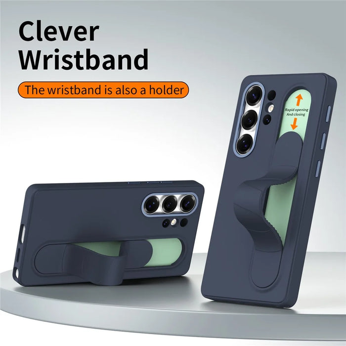 For Samsung Galaxy S25 Ultra Case Customizable Smart Key Control Wristband Kickstand PC + Silicone Phone Cover - Sapphire - 3