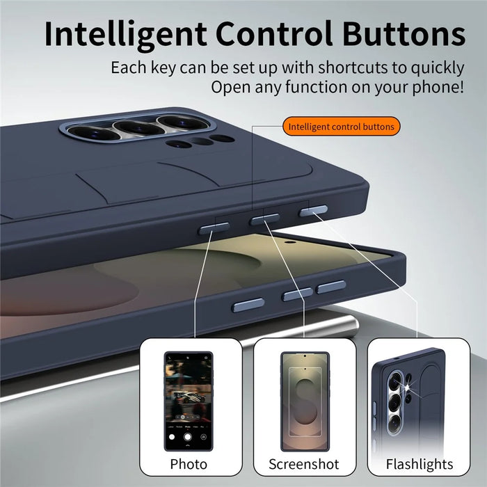 For Samsung Galaxy S25 Ultra Case Customizable Smart Key Control Wristband Kickstand PC + Silicone Phone Cover - Sapphire - 4