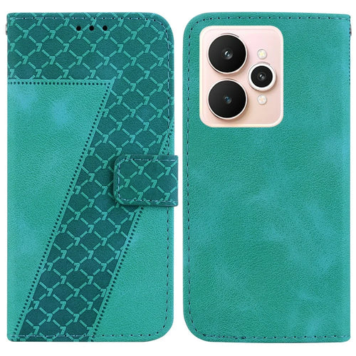 For Realme 15 Pro 5G  /  15 5G Stand Case 7-Shaped Pattern Imprint Leather Phone Cover with Strap - Green - 1