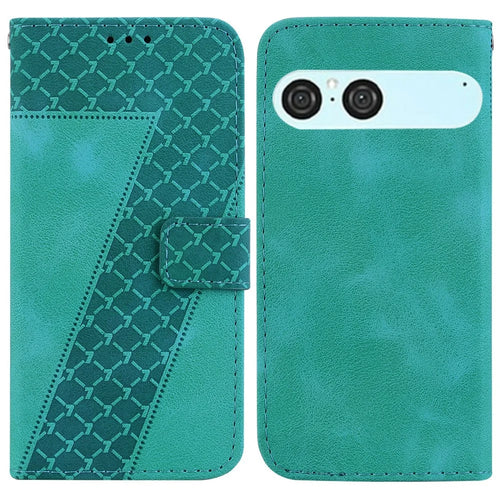 For Sony Xperia 10 VII Stand Case 7-Shaped Pattern Imprint Leather Phone Cover with Strap - Green - 1