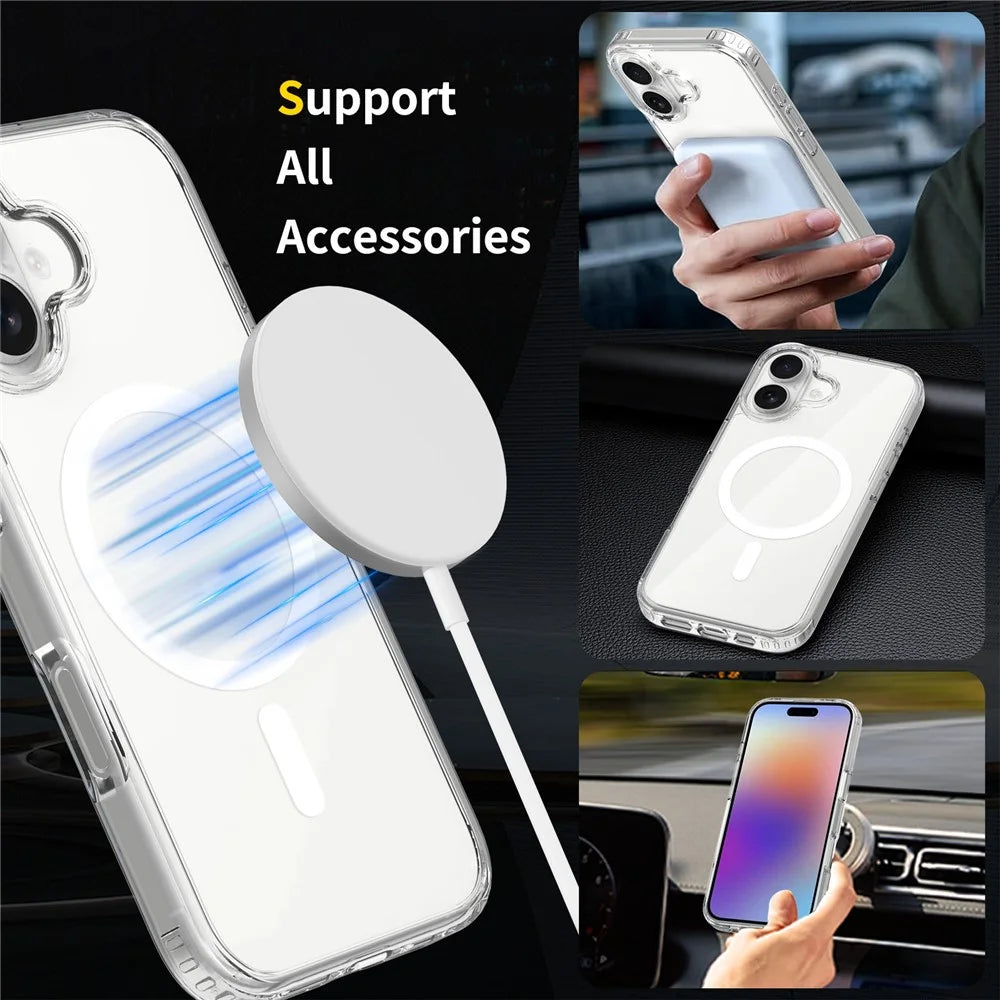For iPhone 17 Case Compatible with MagSafe PC + TPU Clear Phone Cover with Tempered Glass Screen Protector - Pink - 3