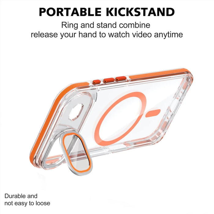 For iPhone Air Magnetic Case TPU Acrylic Clear Phone Back Cover with Lens Protector Kickstand - Orange - 2