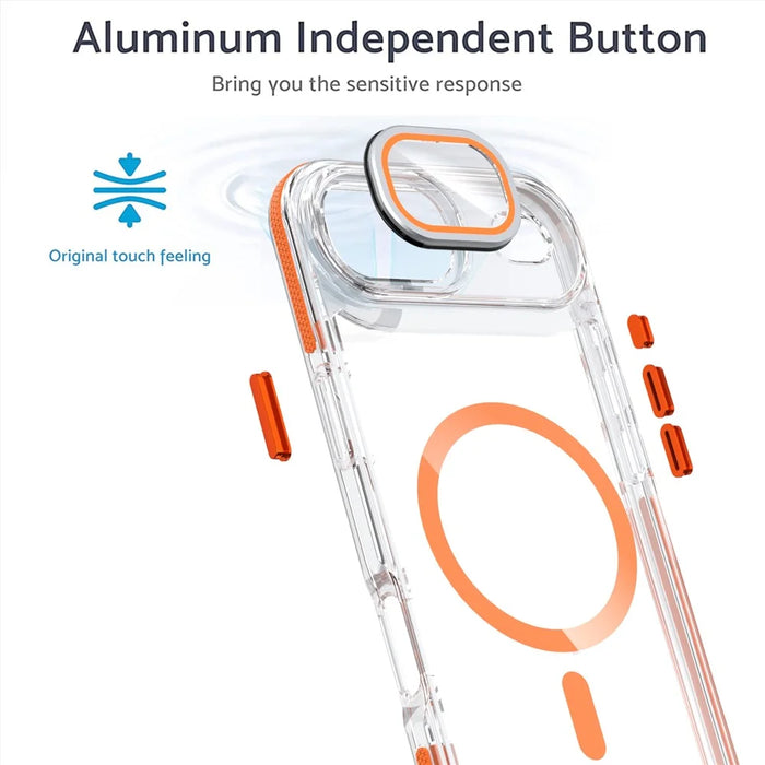 For iPhone Air Magnetic Case TPU Acrylic Clear Phone Back Cover with Lens Protector Kickstand - Orange - 3