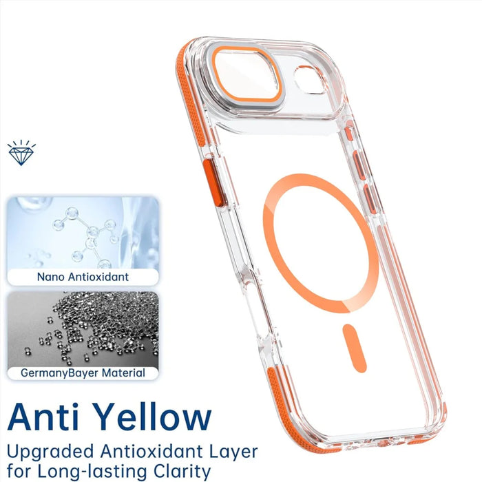 For iPhone Air Magnetic Case TPU Acrylic Clear Phone Back Cover with Lens Protector Kickstand - Orange - 6