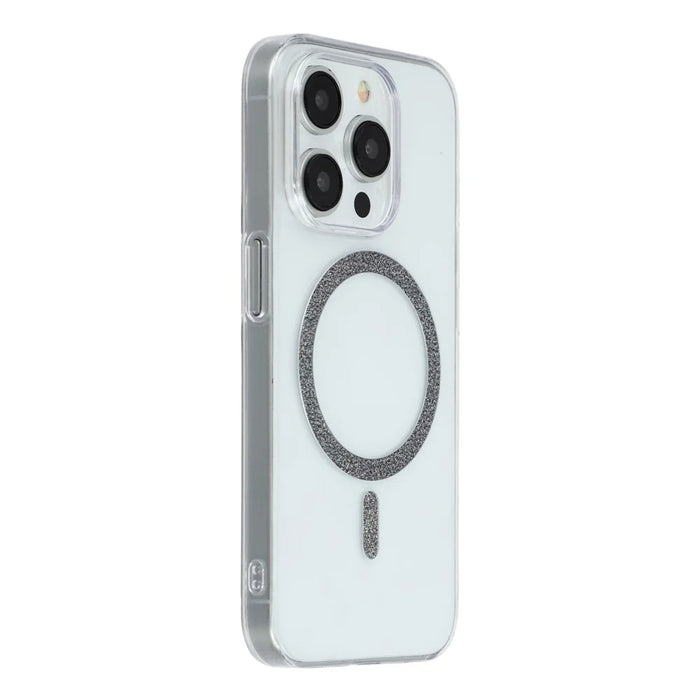 For iPhone 14 Pro Magnetic Case Glitter Ring 1.5mm Hard PC Clear Phone Cover - Black - 1