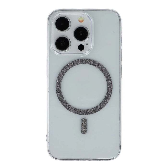 For iPhone 14 Pro Magnetic Case Glitter Ring 1.5mm Hard PC Clear Phone Cover - Black - 3