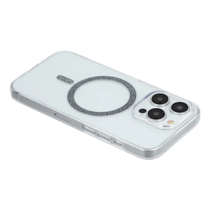 For iPhone 14 Pro Magnetic Case Glitter Ring 1.5mm Hard PC Clear Phone Cover - Black - 5