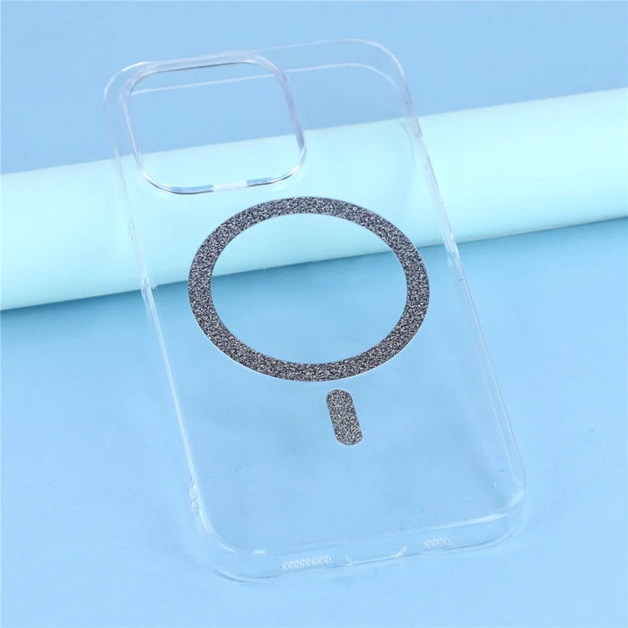 For iPhone 14 Pro Magnetic Case Glitter Ring 1.5mm Hard PC Clear Phone Cover - Black - 6