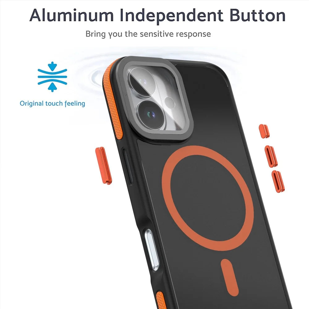 For iPhone 17 Magnetic Case Skin-Touch TPU Acrylic Phone Back Cover with Lens Protector Kickstand - Grey - 4