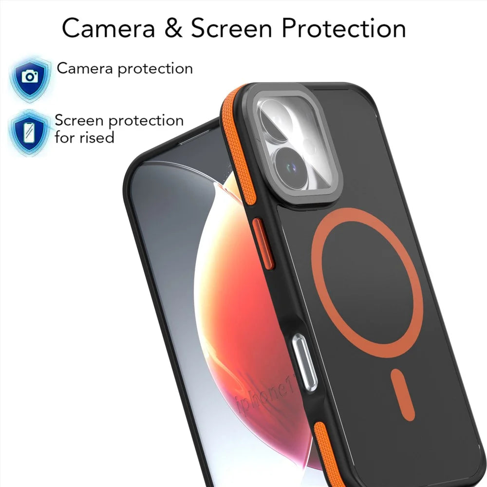 For iPhone 17 Magnetic Case Skin-Touch TPU Acrylic Phone Back Cover with Lens Protector Kickstand - Grey - 6