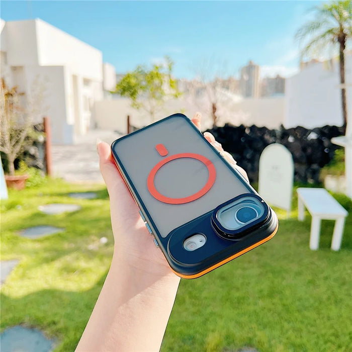 For iPhone Air Magnetic Case Skin-Touch TPU Acrylic Phone Back Cover with Lens Protector Kickstand - Orange - 2