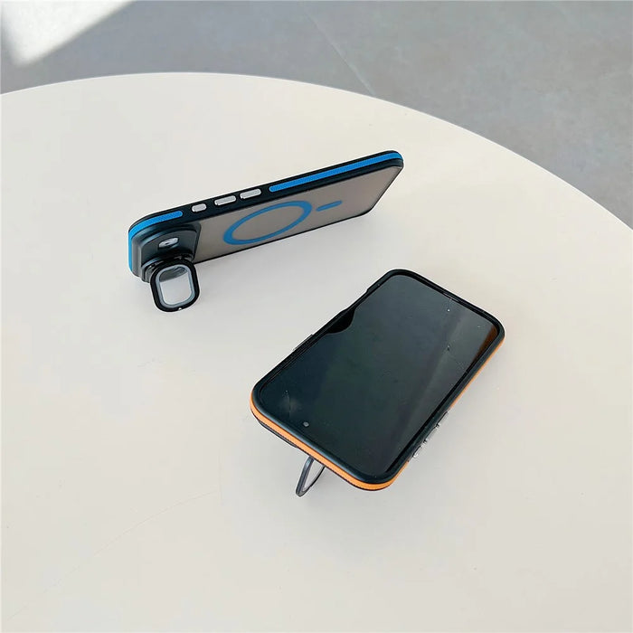 For iPhone Air Magnetic Case Skin-Touch TPU Acrylic Phone Back Cover with Lens Protector Kickstand - Orange - 3