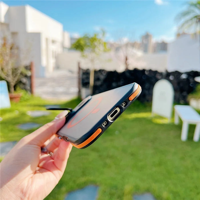 For iPhone Air Magnetic Case Skin-Touch TPU Acrylic Phone Back Cover with Lens Protector Kickstand - Orange - 4