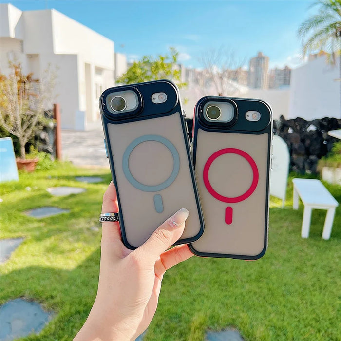 For iPhone Air Magnetic Case Skin-Touch TPU Acrylic Phone Back Cover with Lens Protector Kickstand - Orange - 6