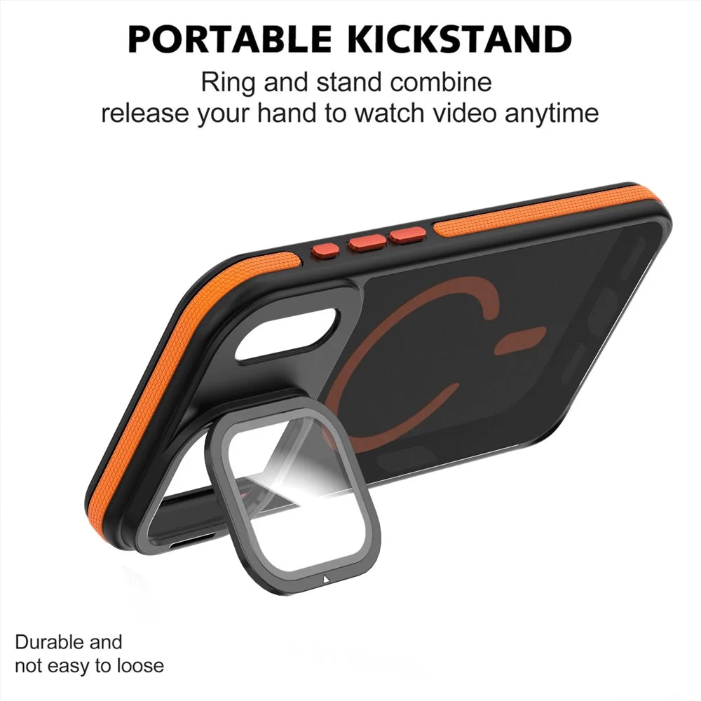 For iPhone 18 Pro Max / 17 Pro Max Magnetic Case Skin-Touch TPU Acrylic Phone Back Cover with Lens Protector Kickstand - Orange - 2
