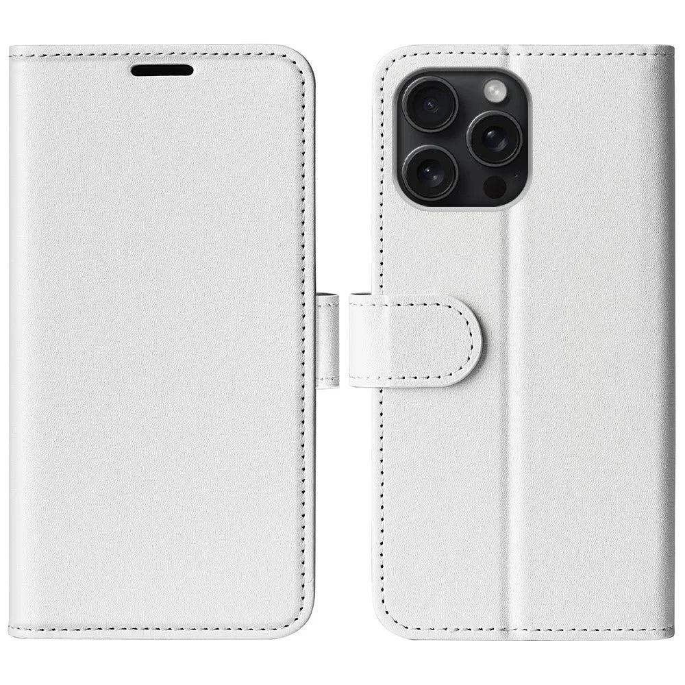 AMORUS For iPhone 16 Pro Max Wallet Case Litchi Texture Shockproof Leather Flip Stand Phone Cover - White - 1