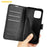 AMORUS For iPhone 15 Plus Wallet Case Litchi Texture Shockproof Leather Flip Stand Phone Cover - Black - 5