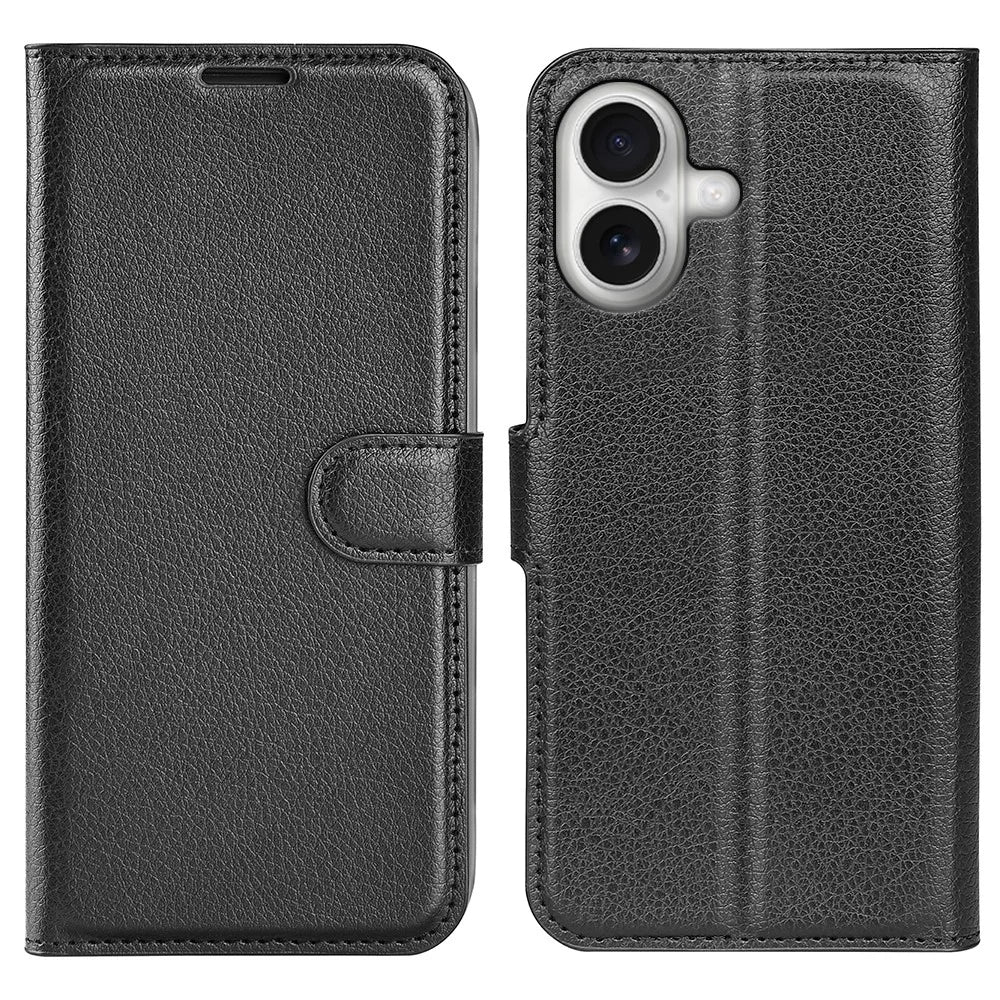 AMORUS For iPhone 17 Wallet Case Litchi Texture Shockproof Leather Flip Stand Phone Cover - Black - 1