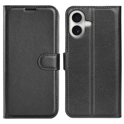 AMORUS For iPhone 17 Wallet Case Litchi Texture Shockproof Leather Flip Stand Phone Cover - Black - 1