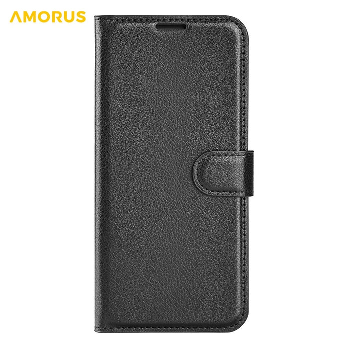AMORUS For iPhone 17 Wallet Case Litchi Texture Shockproof Leather Flip Stand Phone Cover - Black - 5