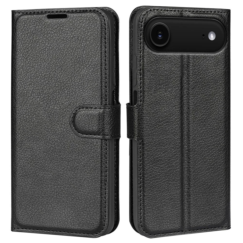 AMORUS For iPhone Air Wallet Case Litchi Texture Shockproof Leather Flip Stand Phone Cover - Black - 1