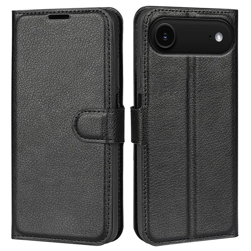 AMORUS For iPhone Air Wallet Case Litchi Texture Shockproof Leather Flip Stand Phone Cover - Black - 1