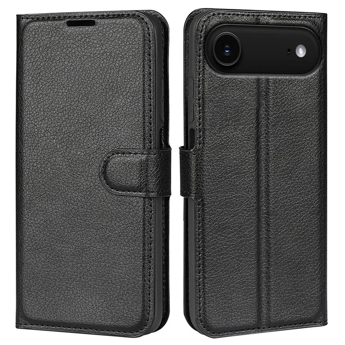 AMORUS For iPhone Air Wallet Case Litchi Texture Shockproof Leather Flip Stand Phone Cover - Black - 1