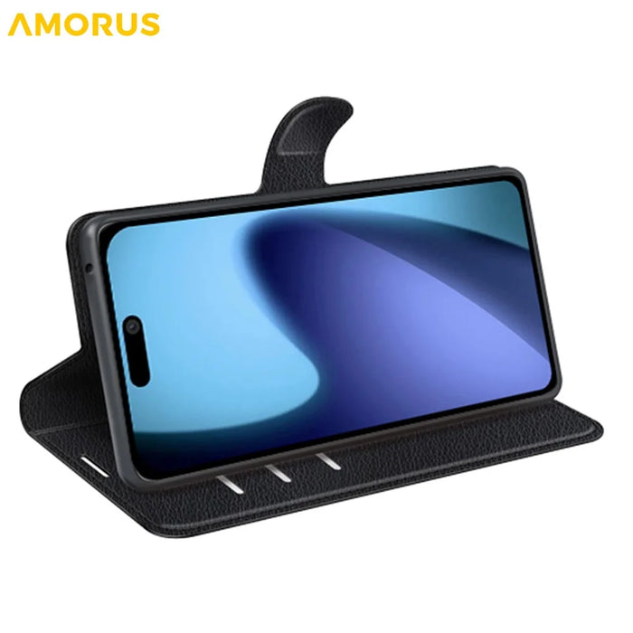 AMORUS For iPhone Air Wallet Case Litchi Texture Shockproof Leather Flip Stand Phone Cover - Black - 3