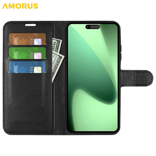 AMORUS For iPhone 18 Pro Max / 17 Pro Max Wallet Case Litchi Texture Shockproof Leather Flip Stand Phone Cover - Black - 2