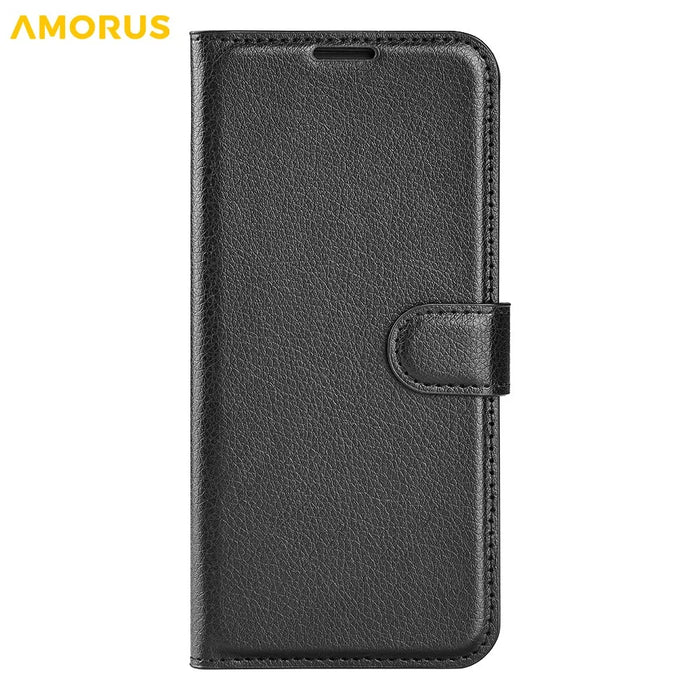 AMORUS For iPhone 18 Pro Max / 17 Pro Max Wallet Case Litchi Texture Shockproof Leather Flip Stand Phone Cover - Black - 5