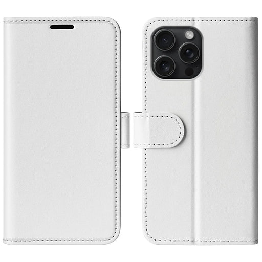 AMORUS For iPhone 16 Pro Wallet Case Litchi Texture Shockproof Leather Flip Stand Phone Cover - White - 1