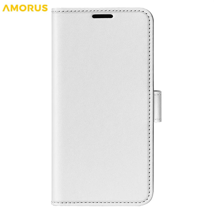 AMORUS For iPhone 16 Pro Wallet Case Litchi Texture Shockproof Leather Flip Stand Phone Cover - White - 5