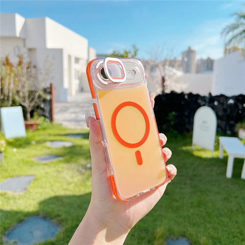 For iPhone Air Magnetic Case TPU Acrylic Phone Back Cover with Lens Film and Kickstand - Orange - 1
