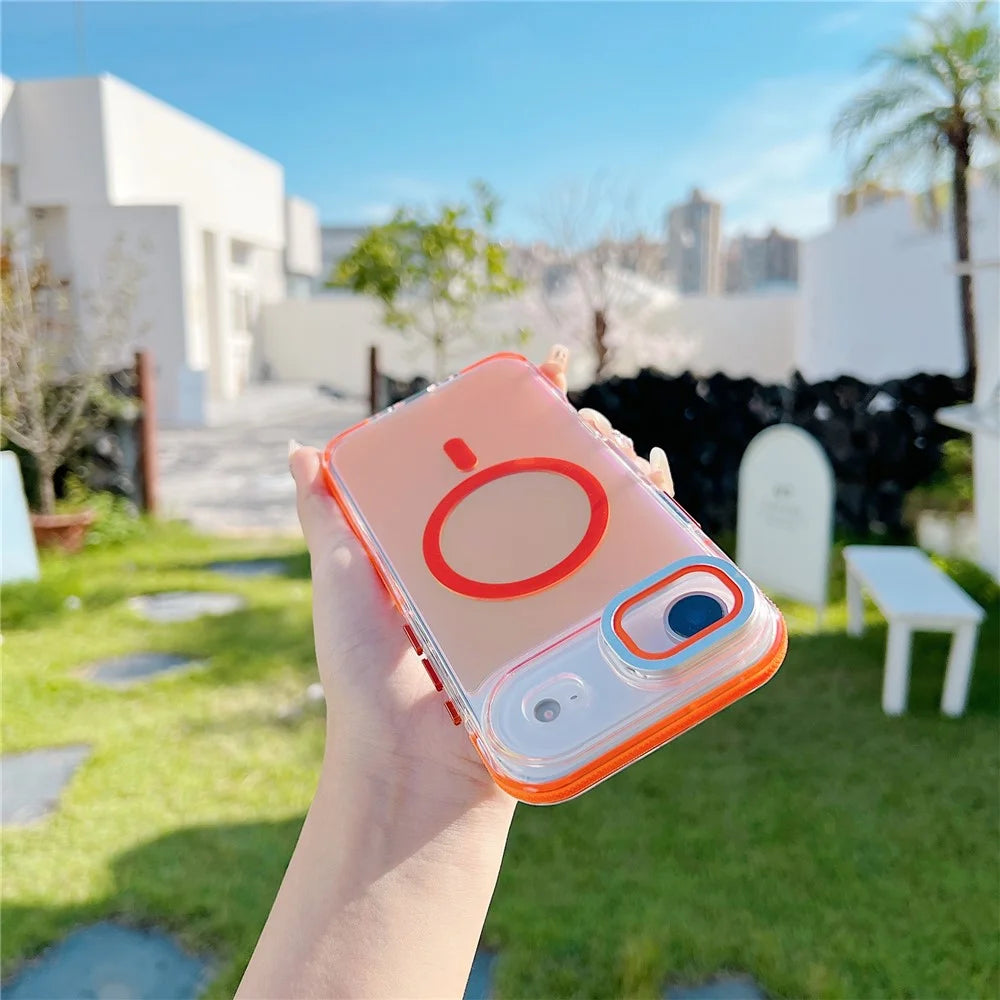 For iPhone Air Magnetic Case TPU Acrylic Phone Back Cover with Lens Film and Kickstand - Orange - 2