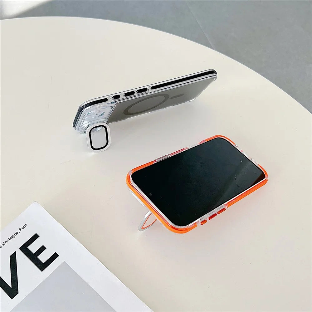 For iPhone Air Magnetic Case TPU Acrylic Phone Back Cover with Lens Film and Kickstand - Orange - 3