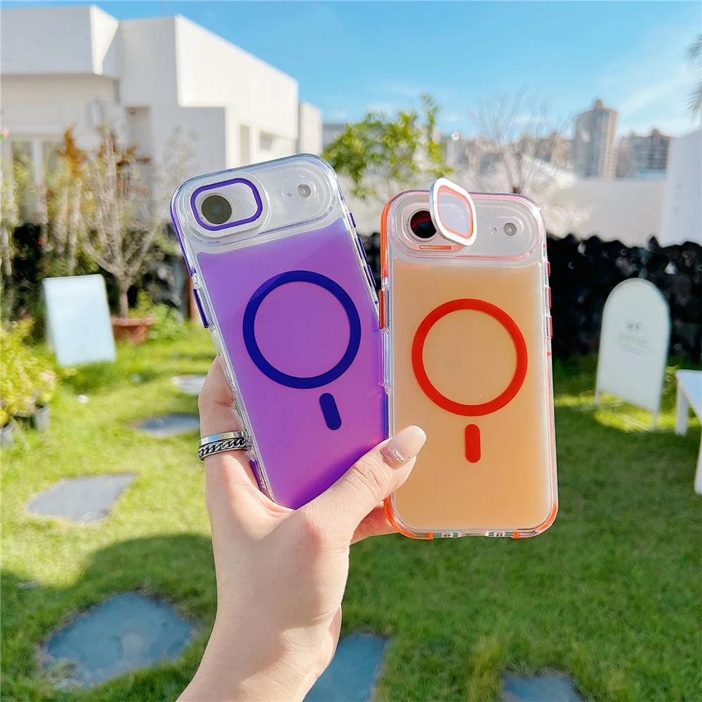 For iPhone Air Magnetic Case TPU Acrylic Phone Back Cover with Lens Film and Kickstand - Orange - 4