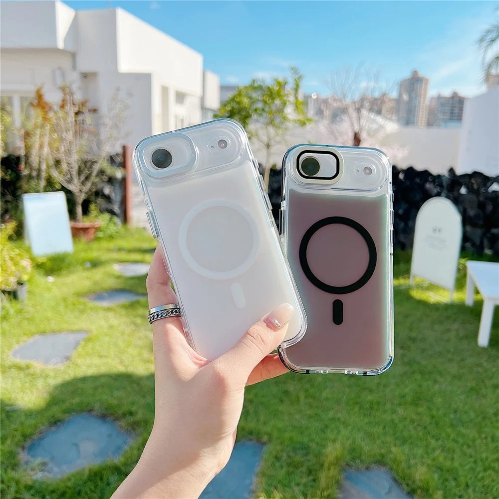 For iPhone Air Magnetic Case TPU Acrylic Phone Back Cover with Lens Film and Kickstand - Orange - 5