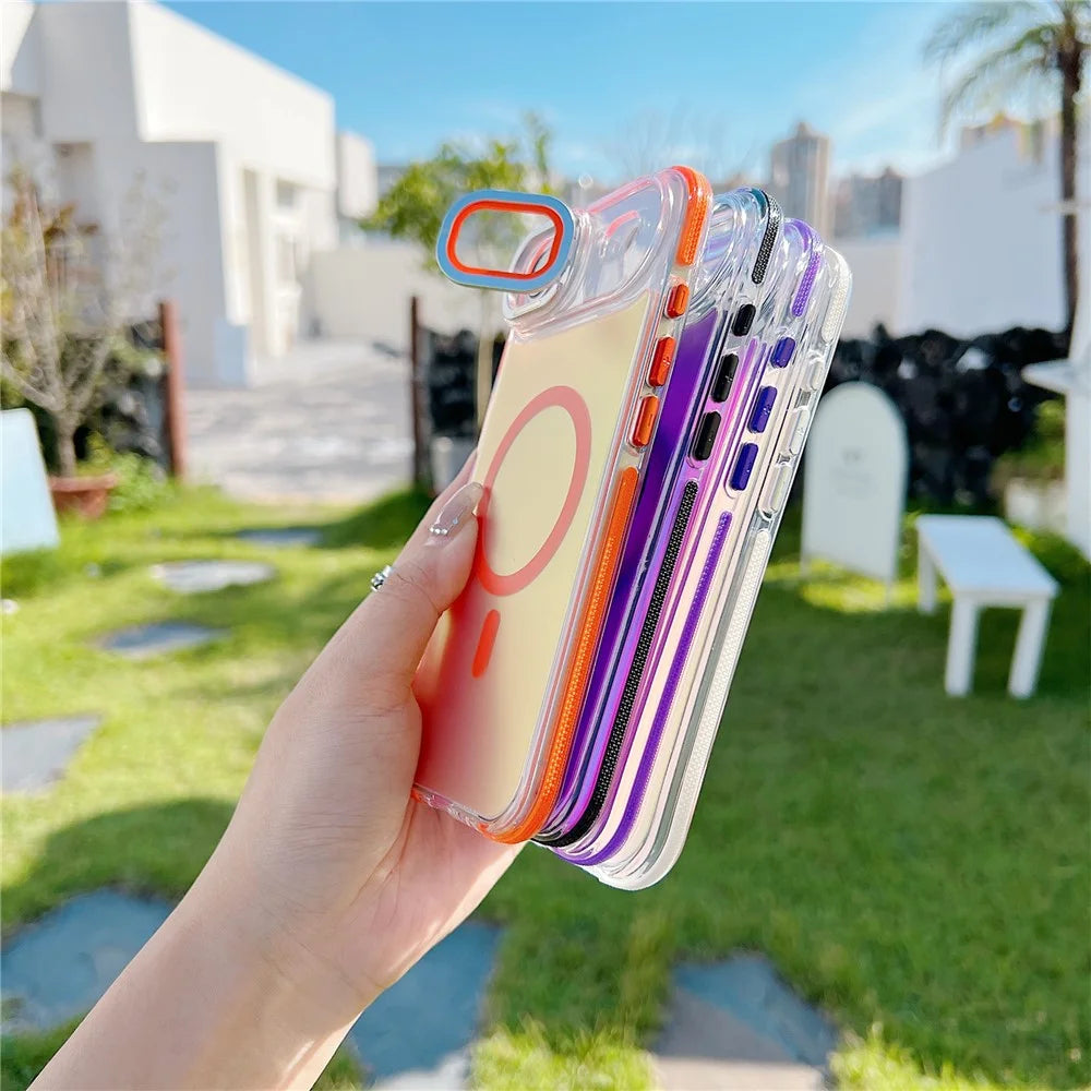 For iPhone Air Magnetic Case TPU Acrylic Phone Back Cover with Lens Film and Kickstand - Orange - 6